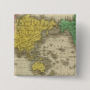 World on Mercator-projectie Vierkante Button 5,1 Cm
