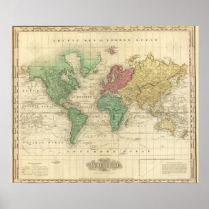 World on Mercators Projection Poster