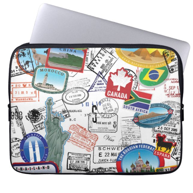 World Passport Pattern Laptop Sleeve (Voorkant)