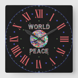 World Peace Flag Collectie Roman Numeral Vierkante Klok