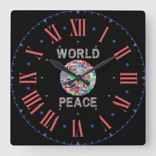World Peace Flag Collectie Roman Numeral Vierkante Klok