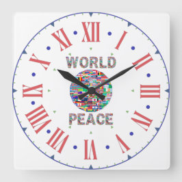 World Peace Flag II Collectie Roman Numeral Vierkante Klok