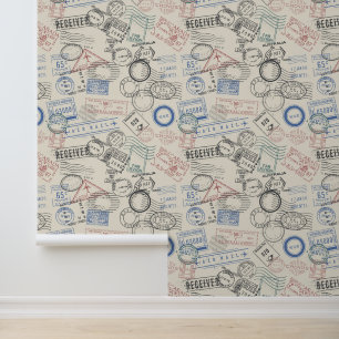 World Postage Stamps Pattern Behang