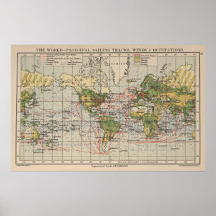 World Sailing Routes Map (1914) Poster