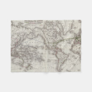  World Telegraph Lines Map (1855) Fleece Deken