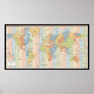 World Time Zone Map Poster