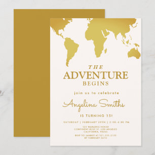  'World Travel Map'-avontuur Gold Birthday Kaart