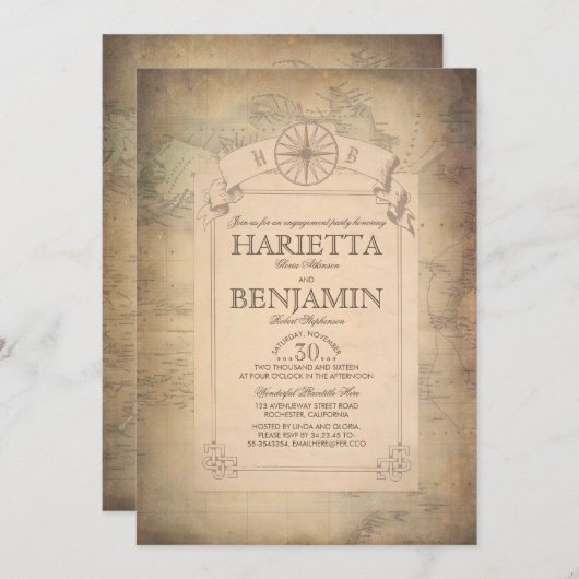 World Travel Map Engagement Party Kaart (Voorkant / Achterkant)