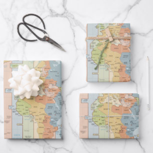 World Traveler Colorful Map of Time Zones Hoesje-M Inpakpapier Vel