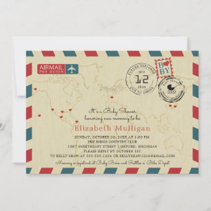  World Traveller Airmail Baby shower Kaart