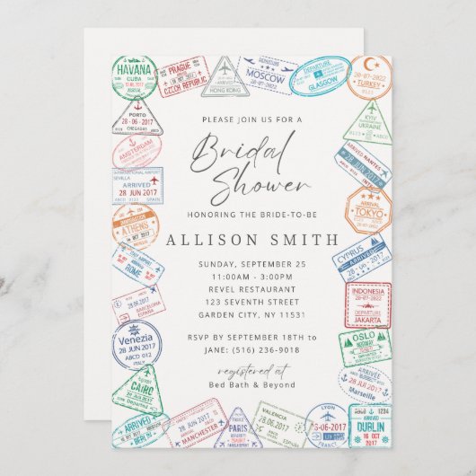 World Traveller Bruids Douche Uitnodiging (Voorkant / Achterkant)