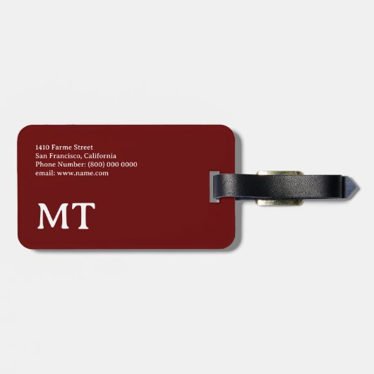 World Traveller Donkerrood Kaart Naam Bagagelabel (Achterkant horizontaal)