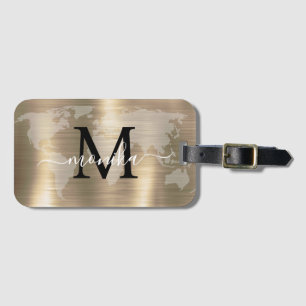 World Traveller Gold Folie Kaart Aangepaste Monogr Bagagelabel