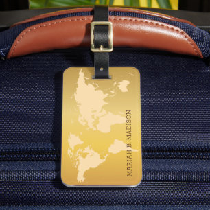 World Traveller kaart Gouden borstel metaal Monogr Bagagelabel