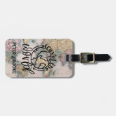 World Traveller Roze Kaart Gepersonaliseerd Bagagelabel (Voorkant horizontaal)