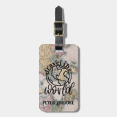 World Traveller Roze Kaart Gepersonaliseerd Bagagelabel (Voorkant verticaal)