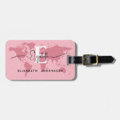 World Traveller Roze Kaart Modern Girly Monogram N Bagagelabel (Voorkant horizontaal)