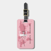 World Traveller Roze Kaart Modern Girly Monogram N Bagagelabel (Voorkant verticaal)