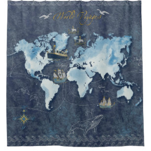World Voyages Carte Douche Rideau