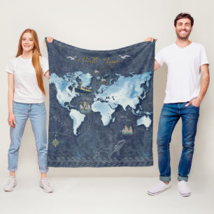 World Voyages Map Fleece Blanket Deken