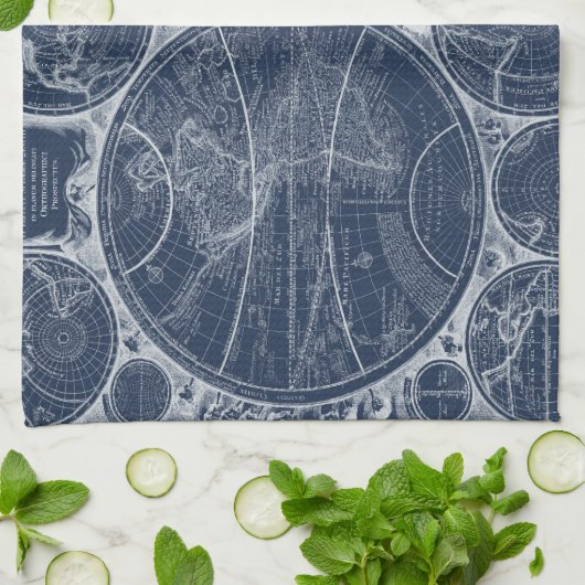 World Wereldbollen Blueprint Theedoek (Gevouwen)