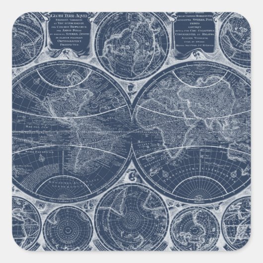 World Wereldbollen Blueprint Vierkante Sticker (Voorkant)