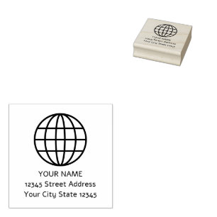 World wire wereldbol sphere logo return adresstemp 	rubberstempel