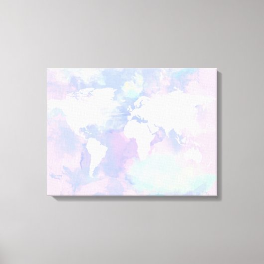 Worldmap Waterverf Roze Lila Canvas Afdruk (Voorkant)