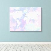 Worldmap Waterverf Roze Lila Canvas Afdruk (Insitu (Houten vloer))