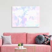 Worldmap Waterverf Roze Lila Canvas Afdruk (Insitu (Woonkamer))