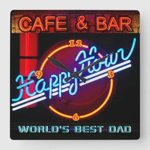 World's BEST DAD BAR CLOCK DEN MANCAVE NEON Vierkante Klok