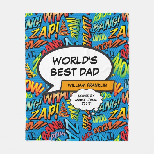 World's Best Dad Cool Fun Comic Book Typographic Fleece Deken (Voorkant)