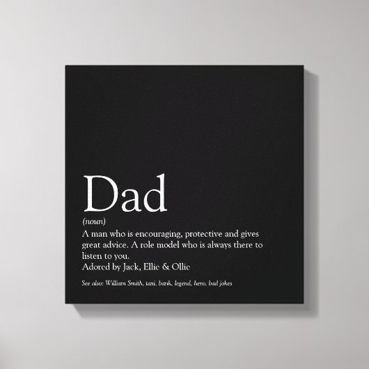 World's Best Dad Daddy Father Definition Fun Black Canvas Afdruk (Voorkant)