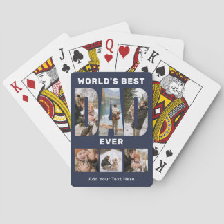 World's Best Dad Ever Custom 6 Photo Blue Pokerkaarten