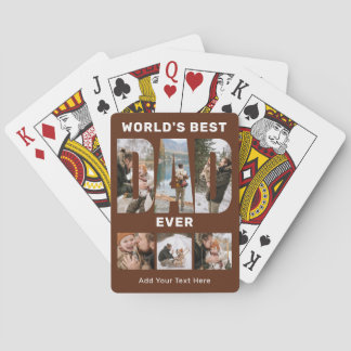 World's Best Dad Ever Custom 6 Photo Brown Pokerkaarten