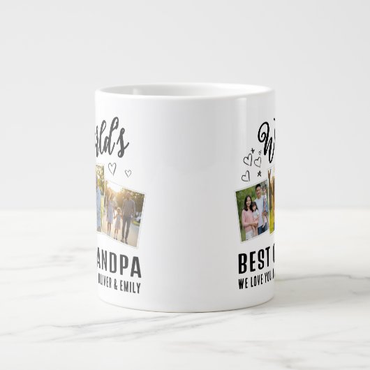 World's Best Grandpa Custom 3 Photo Collage Extra Grote Beker (Voorkant)