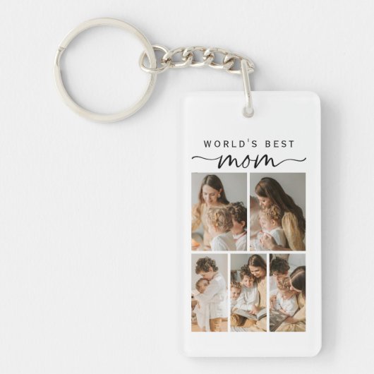 World's Best Mom Photo Collage Script Keepsake Sleutelhanger (Voorkant)