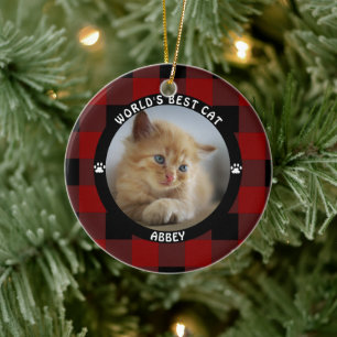 WORLDS BESTE CAT Red Buffalo Check Personated Keramisch Ornament