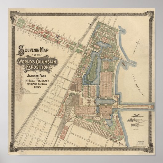  World's Fair Chicago Souvenir Map, 1893 Poster (Voorkant)
