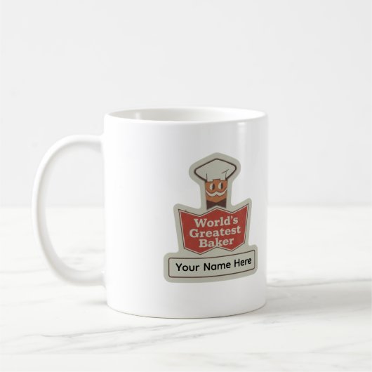 World's Greatest Baker Retro Cartoon Custom Mug (Gauche)