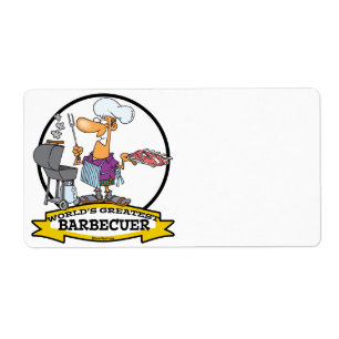 WORLDS GREATEST BARBECUER MANNEN CARTOON ETIKET