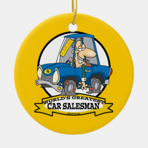 WORLDS GREATEST CAR SALESMAN MANNEN CARTOON KERAMISCH ORNAMENT