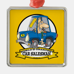WORLDS GREATEST CAR SALESMAN MANNEN CARTOON METALEN ORNAMENT