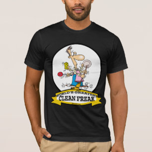 WORLDS GREATEST CLEAN FREAK MANNEN CARTOON T-SHIRT