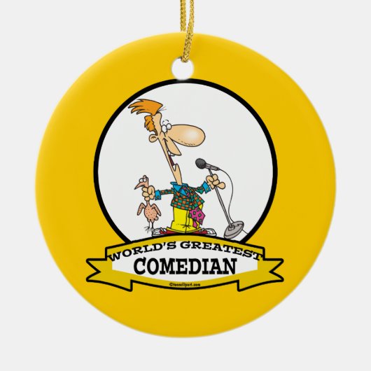 WORLDS GREATEST COMEDIAN MANNEN CARTOON KERAMISCH ORNAMENT (Voorkant)