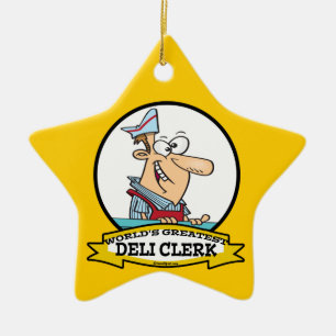 WORLDS GREATEST DELI CLERK MANNEN CARTOON KERAMISCH ORNAMENT