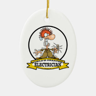 WORLDS GREATEST ELEKTRICIAN MAN CARTOON KERAMISCH ORNAMENT
