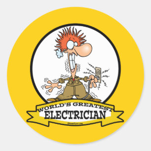 WORLDS GREATEST ELEKTRICIAN MAN CARTOON RONDE STICKER