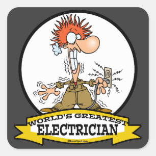 WORLDS GREATEST ELEKTRICIAN MAN CARTOON VIERKANTE STICKER
