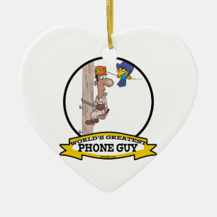 WORLDS GREATEST PHONE GUY MANNEN CARTOON KERAMISCH ORNAMENT